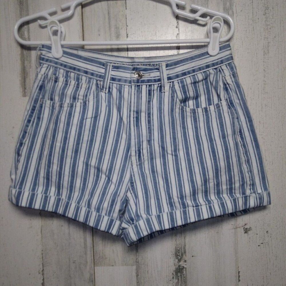 American Eagle Striped Mom Shorts Jeans Denim Shorts Womens Size 6 Blue …